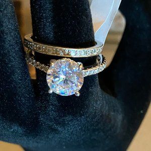 WHITE SAPPHIRE ENGAGEMENT RING SET/LAB GROWN